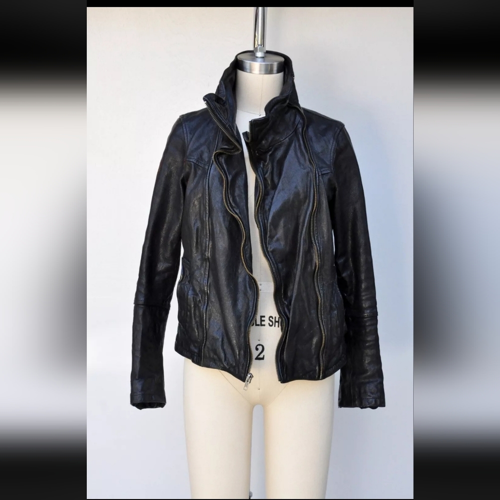 ALL SAINTS HESTON Black Leather Jacket - Biker Motorcycle Rocker Punk Supple - Picture 4 of 12